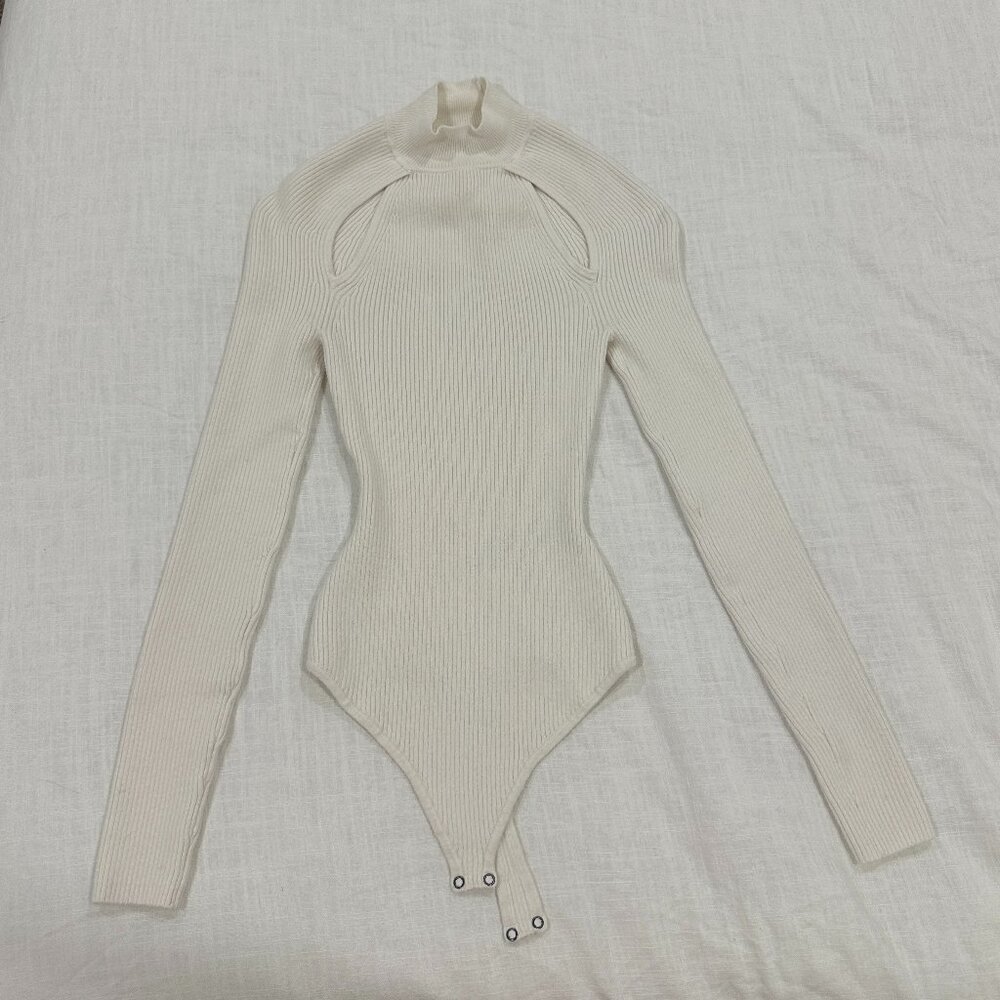 Abercrombie & Fitch Long Sleeve Mockneck Sweater Bodysuit - White - XS